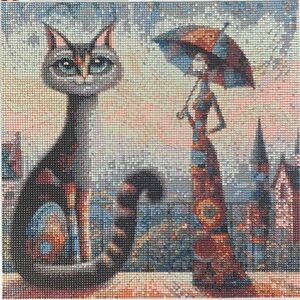 Giant Cat with Stylish Lady Series Diamond Dot Art Picture Painting